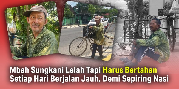Mbah sungkani, 71 tahun seret sepeda rusak demi jualan peyek